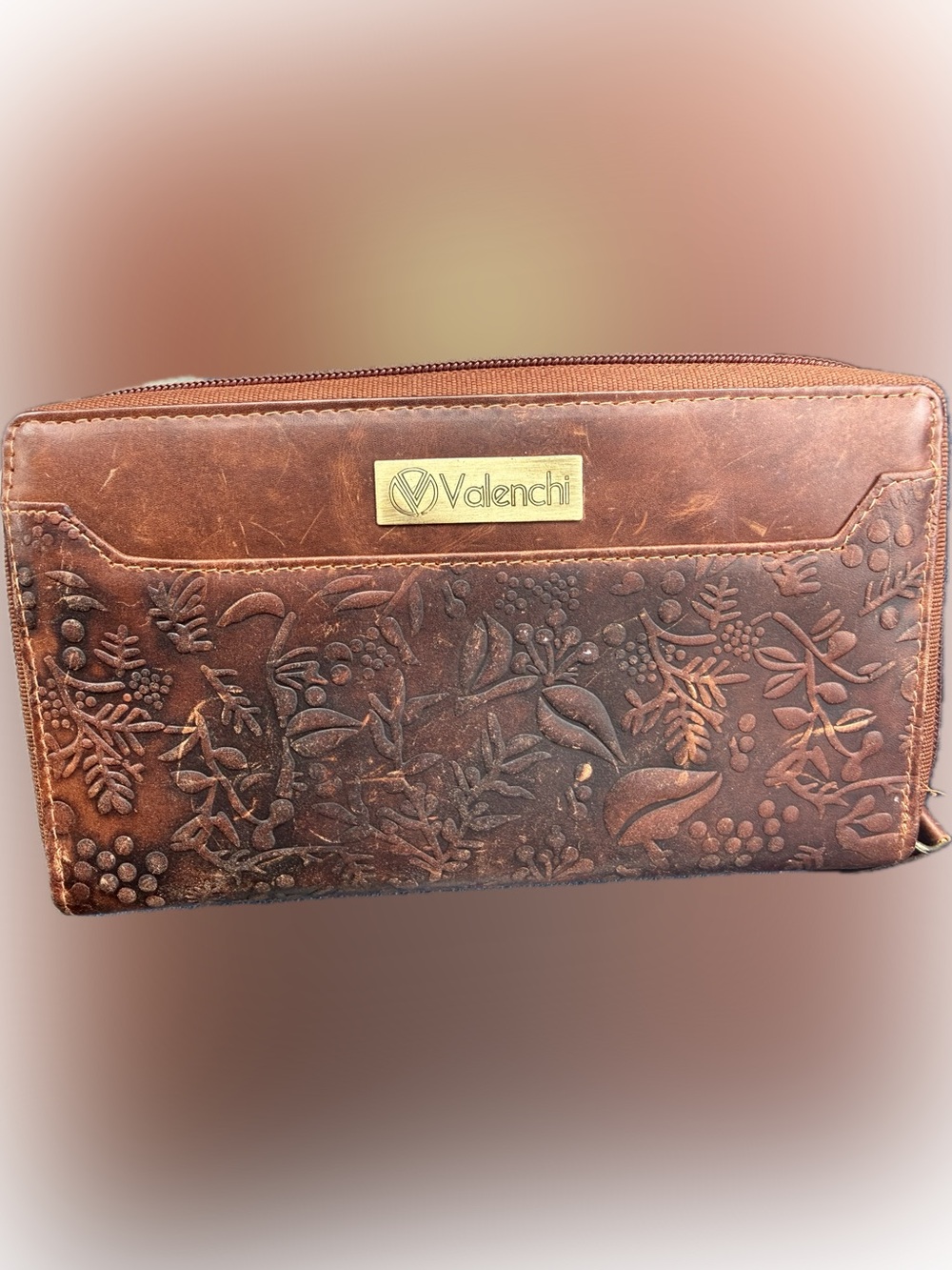 Valenchi Brown Embossed Leather Women's Wallet
